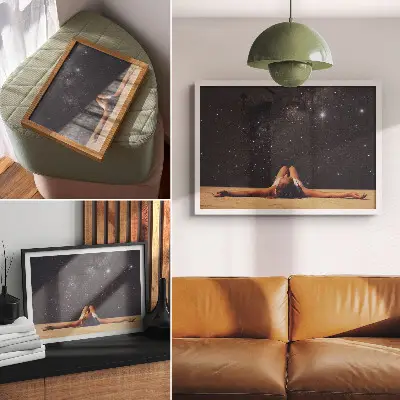 Poster mit einer surrealen Gestalt unter einem Sternenhimmel