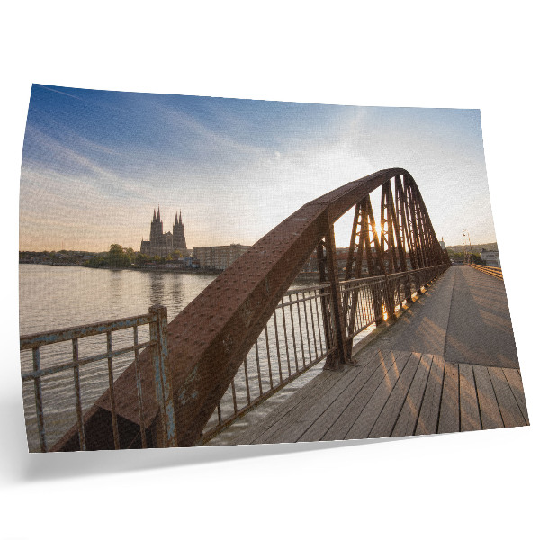 Poster kunstdruck Metallbrücke, Kathedrale, Fluss, friedlicher Sonnenuntergang
