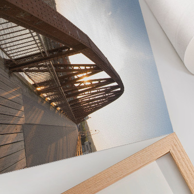 Poster kunstdruck Metallbrücke, Kathedrale, Fluss, friedlicher Sonnenuntergang