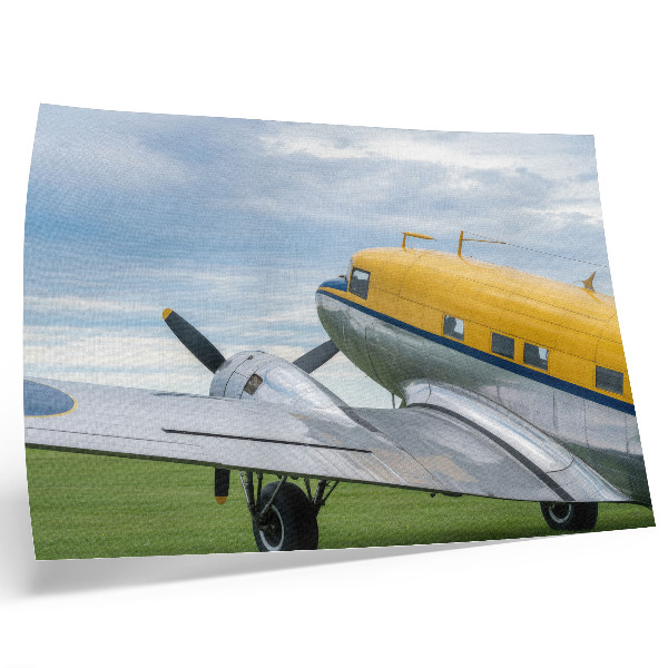 Poster Stilvolles klassisches Flugzeug in Gelb, Grau und Blau