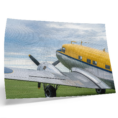Poster Stilvolles klassisches Flugzeug in Gelb, Grau und Blau