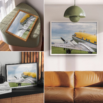 Poster Stilvolles klassisches Flugzeug in Gelb, Grau und Blau