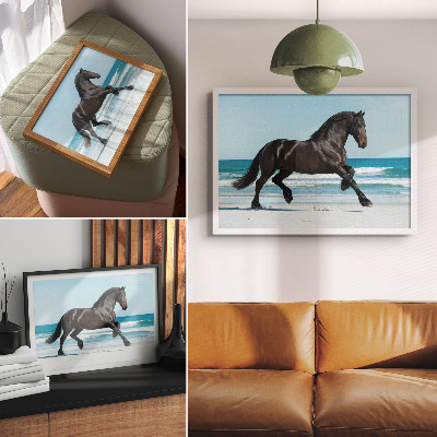 Poster kunstdruck Galoppierendes Pferd, Küste, blauer Himmel
