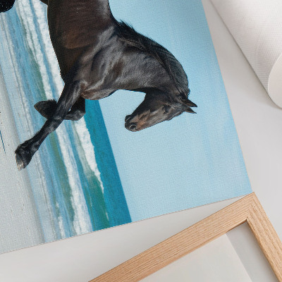 Poster kunstdruck Galoppierendes Pferd, Küste, blauer Himmel