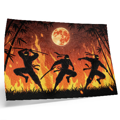 Kunstdruck poster Dynamische Nachtszene mit Ninjas und Flammen