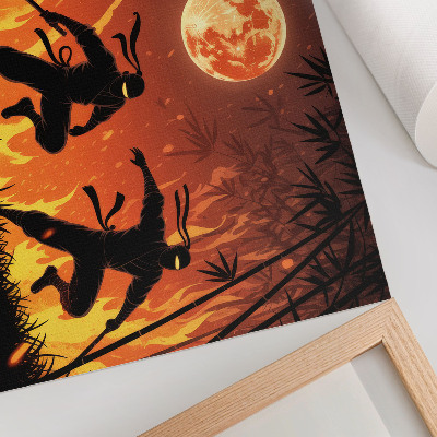 Kunstdruck poster Dynamische Nachtszene mit Ninjas und Flammen
