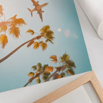 Kunstdruck Flugzeug mit Palmen unter blauem Himmel in tropischem Klima
