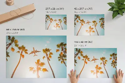 Kunstdruck Flugzeug mit Palmen unter blauem Himmel in tropischem Klima