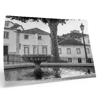 Kunstdruck Poster mit Motiven von Schwarz-Weiß-Brunnen, klassischen Gebäuden und einer Burg