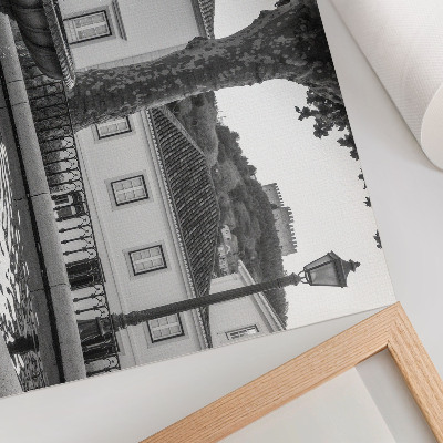 Kunstdruck poster Schwarz-Weiß-Brunnen, klassische Gebäude, Burg