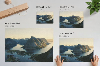 Poster Fjorde, Berge, Wasser, Sonnenuntergang, Harmonie der Natur