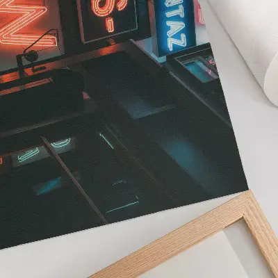 Kunstdruck Poster bunte Neonreklamen in abendlicher Atmosphäre