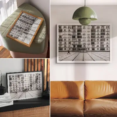 Kunstdruck Poster modernes Gebäude mit Balkonen und einem Platz