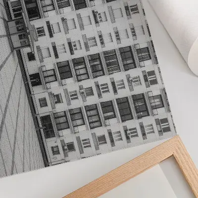 Kunstdruck Poster modernes Gebäude mit Balkonen und einem Platz