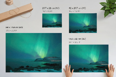 Kunstdruck poster Grüne Aurora, schimmernde Lichter, ruhige Oberfläche