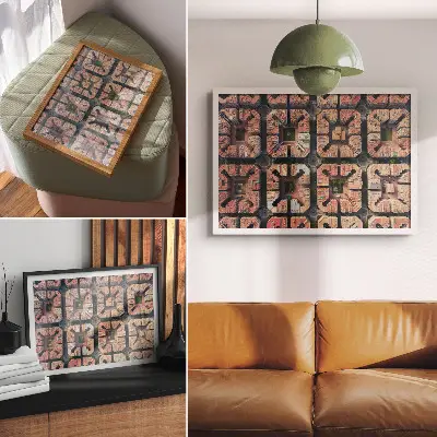 Kunstdruck Poster mit geometrischem Layout in neutralen Farben mit Stadtmotiv