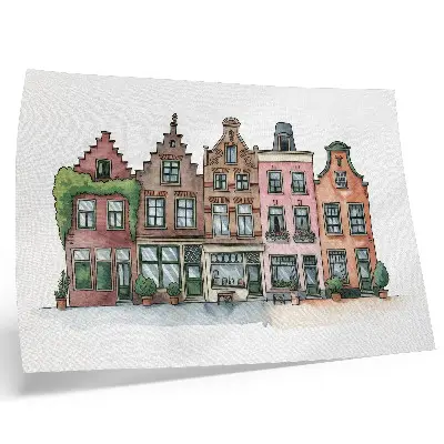 Poster malerische Mietshäuser in Pastellfarben und illustrativem Stil
