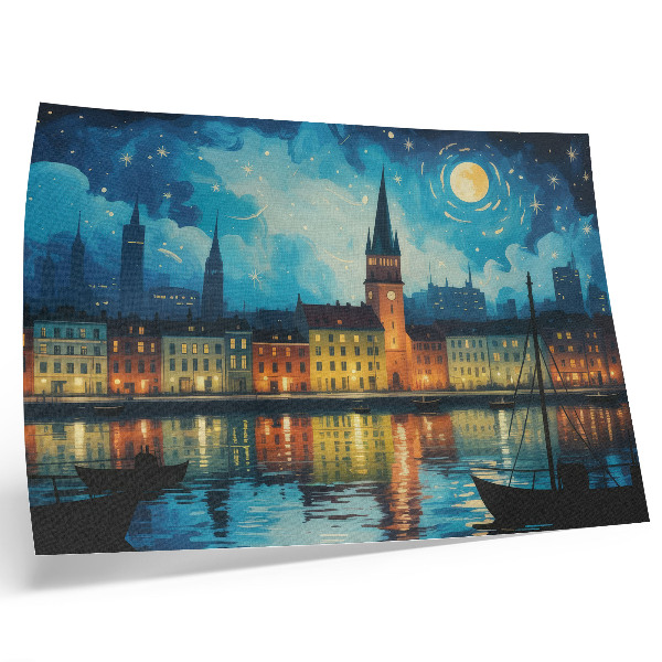 Poster kunstdruck Spiegelungen der nächtlichen Stadt im Wasser, Leuchten der Lampen