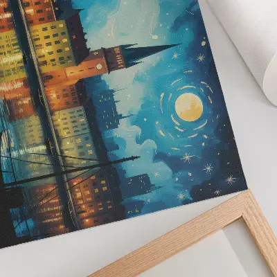 Poster Kunstdruck Spiegelungen der nächtlichen Stadt im Wasser mit leuchtenden Lampen