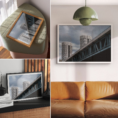 Poster kunstdruck Brücken und Wolkenkratzer, Modernität, Symmetrie, Eleganz