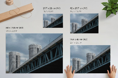 Poster kunstdruck Brücken und Wolkenkratzer, Modernität, Symmetrie, Eleganz