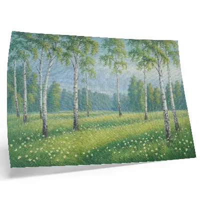 Kunstdruck Majestätische Birken und grüne Wiesenblumen als hochwertiges Poster