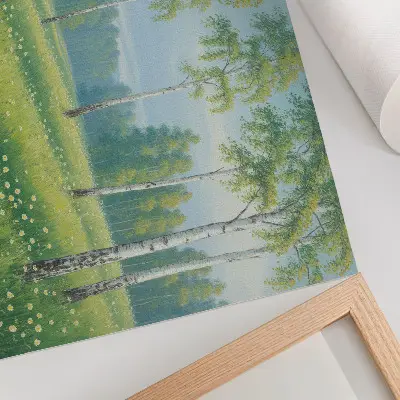 Kunstdruck Majestätische Birken und grüne Wiesenblumen als hochwertiges Poster
