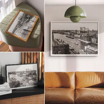 Kunstdruck Poster moderne Stadt mit ikonischer Flussarchitektur