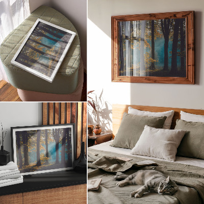 Poster kunstdruck Stiller Wald, Morgensonne, bunte Blätter