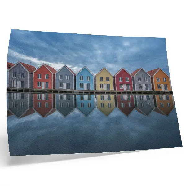 Kunstdruck bunte Häuser in modernem symmetrischen Stil