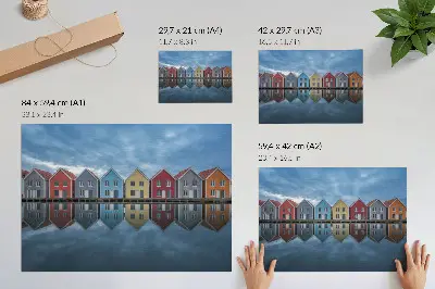 Kunstdruck bunte Häuser in modernem symmetrischen Stil
