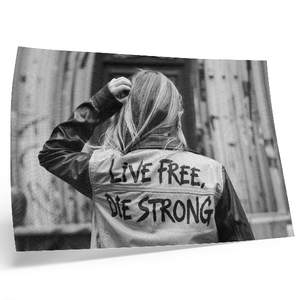 Poster kunstdruck Schwarze Jacke mit Aufschriften, starke Komposition, Kontrast