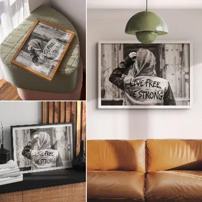 Kunstdruck Poster schwarze Jacke mit Aufschriften in kontrastreicher Komposition