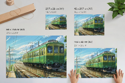 Poster Illustrativer Zug in einer Küstenlandschaft