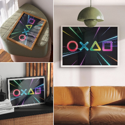 Poster kunstdruck Neonfarbene geometrische Formen in Bewegung