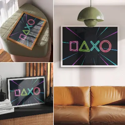 Kunstdruck Poster mit futuristischen Neonformen in dynamischen Farben