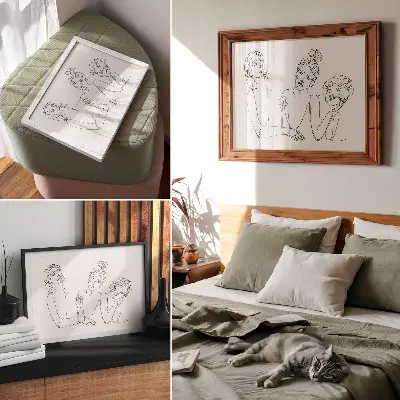 Poster schwarz-weiße Linien mit feinen und intimen Figuren
