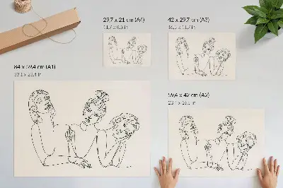 Poster schwarz-weiße Linien mit feinen und intimen Figuren