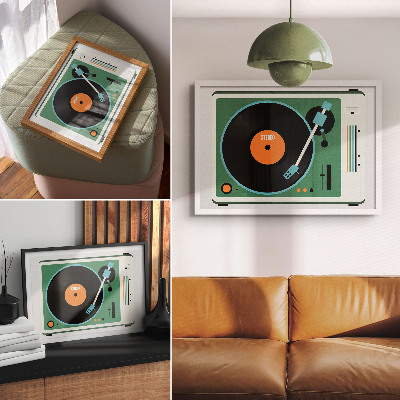 Poster kunstdruck Retro-Grammophon mit kontrastierenden geometrischen Farben