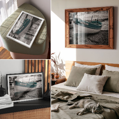 Kunstdruck poster Boot am Strand, Frieden, Traum, Abenteuer