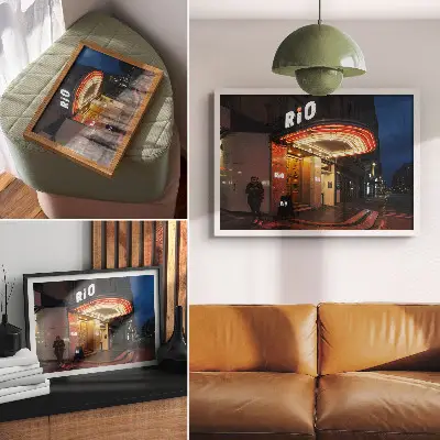 Poster Retro-Kino-Neonlichter in Rot und Cremefarben