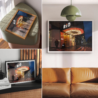 Poster Retro-Kino-Neonlichter, rot-cremefarben