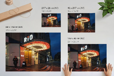 Poster Retro-Kino-Neonlichter, rot-cremefarben