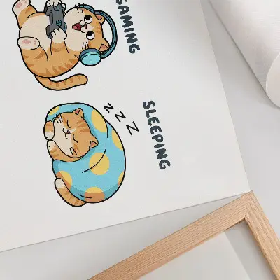 Kunstdruck mit lustigen Katzenillustrationen süß und humorvoll gestaltet