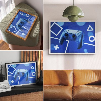 Kunstdruck poster Gamecontroller blauer geometrischer Hintergrund
