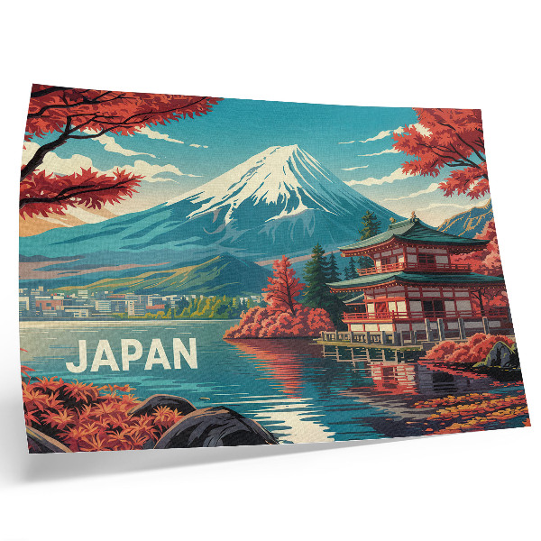Kunstdruck poster Farbenfrohe See- und Berglandschaft in Japan