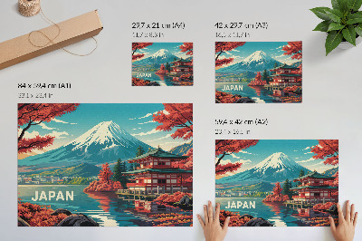 Kunstdruck poster Farbenfrohe See- und Berglandschaft in Japan