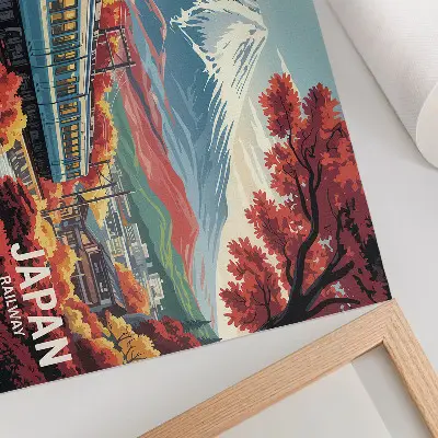 Poster ein Zug vor der Kulisse der Berge in herbstlichen Naturfarben
