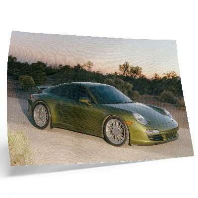 Kunstdruck poster Sportwagen, grüner Wüstensonnenuntergang