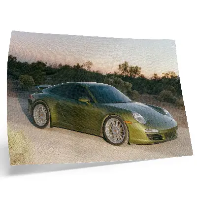 Kunstdruck Poster Sportwagen vor einem grünen Wüstensonnenuntergang